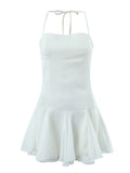 Nukty Spring Summer New Sexy Slim Fashion Women Halter Neck Tie Backless Pleated Short Strap Mini Dress Female