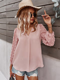 Spring New Chiffon Top Women Casual Solid Holiday Style Pullover Shirt V Neck Full Sleeve Ladies Blouse