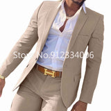 Nukty 2 Pieces Beige Suit for Men Slim Fit Wedding Groom Tuxedo Groomsmen Suits Male Fashion Smoking Costume Homme Blazer with Pants