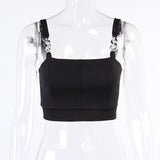 Black Basic Tank Tops Tees Sleeveless Backless Spaghtti Strap Crop Tube Top Casual Fashion Fitness Buttons Tee Vest Tanks Camis