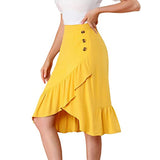 Solid Midi Skirts Women Summer Ruffle High Waist Button Skirt Ladies Office Lady Elegant Streetwear Slim Bottoms Saias