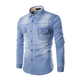 Nukty Fashion Mens Denim Shirt Long Sleeve Plus Size Cotton Jeans Cardigan Casual Slim Fit Shirts Men Two-pocket Tops Clothing M-6XL