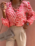 fashion Women Spring Elegant Lace-up Design Tops Female Casual Long Sleeve Blouse New Fashion Zebra Printing Blouses Shirt