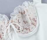 Nukty Spring Summer New Sexy Casual Lace Stitching Wavy Collar Halter Straps Bag Hip A-Line Short Mini Dress Women