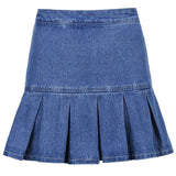 Preppy Style Low Waist Denim Pleated Shorts Skirts Womens Contrast Stitching Aesthetic Vintage Grunge Mini Jean Skirt