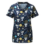 Nukty Cute Cartoon Animals Print Christmas Nursing Scrubs Women Tops Short Sleeve pet salon Work Uniform Blouse Costume Shirts Female