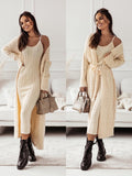 Nukty Winter Women Knitted 2 Pieces Set Casual Long Coat Dress Solid Long Sleeve Sweater Coat +Knitted Dress 2PCS Suits Women Warm Set
