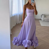 Nukty Women Off Shoulder Sling Prom Dress Sexy Sleeveless Rose Pleated Patchwork Long Dress Elegant Backless Slim Solid Party Dresses