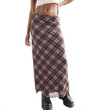 Plaid Skirt Women Y2k Retro Straight Skirts Double Layer Mesh E Girl 2000s Harajuku Aesthetic High Waist Skinny Streetwear Skirt