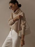 Fashion Turtleneck Long Sleeve Warm Khaki Sweater Women Autumn Winter New Comfortable Loose Solid Ladies Office Sweater