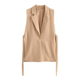 Women Simply Sleeveless Single Button Waistcoat Jacket Office Ladies Wear Casual Suit Vest Outwear Tops