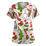 Nukty Cute Cartoon Animals Print Christmas Nursing Scrubs Women Tops Short Sleeve pet salon Work Uniform Blouse Costume Shirts Female