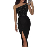 Nukty Green Chest Wrapping Long Robe with Sequins and Slit Female Slim Sexy Evening Dress