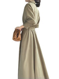 New Spring and Summer French Dress Women's Long-sleeved Retro Temperament Slim Long Skirt Elegant High-end Skirt Party Dress