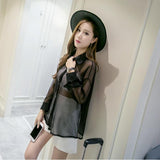 Nukty Spring Chiffon Transparent Shirt Women's Long Sleeve See-through Blusas Ropa De Mujer Summer Sun-proof Zipper Coats Jacket