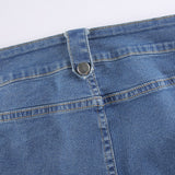 Nukty Y2K Aesthetics Retro Buttons Full Length Blue Denim Pants Women Slim Streetwear 2000s Cute Pockets Trim Low Rise Jeans