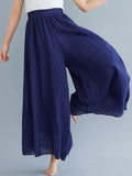 Summer Nine-point Pants Cotton and Linen Elastic Waist Loose Type Mid-waist Temperament Commuter Wide-leg Pants