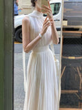 Nukty Summer White France Vintage Dress Women Chiffon Elegant Evening Party Long Dress Ladies Casual Korean Style One-piece Dress