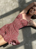 Nukty Floral Slip Mini Dress Women Sleeveless Hollow Out Backless Lace Up Summer Dresses Sexy Fashion Party Beachwear