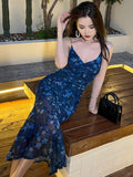 Nukty Sexy Lace Evening Maxi Dresses for Women Party Floral Strap Backless Bandage Bodycon Dress Club Beach Robe Femme Summer