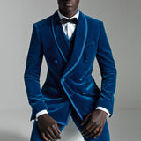 Nukty Double Breasted Velvet Suits for Men Custom 3 Piece Slim Fit African Fashion Custom Groom Wedding Tuxedo Prom Wedding Costume