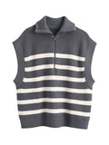 Nukty Casual Knitted Sweater Autumn Femme Vintage V Neck Striped Loose Elegant Pullover Chic Jumper Women's Long Sleeve Top