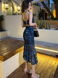 Nukty Sexy Lace Evening Maxi Dresses for Women Party Floral Strap Backless Bandage Bodycon Dress Club Beach Robe Femme Summer