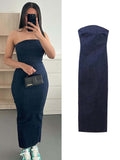 Nukty Off Shoulder Denim Dress Woman Blue Corset Long Dress Women Midi Bodycon Dresses For Women Elegant Party Dress