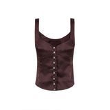 Nukty y2k Tank Top Aesthetic Sleeveless Solid Color Single Breasted Vest 2000s Women Crop Tops Elegant Ladies Shirt Fairycore Clothes