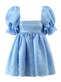 Nukty Summer Women Blue Princess Ball Gown Dress Vintage Puff Sleeve Elegant Ladies Party Mini Dresses Short Vestido