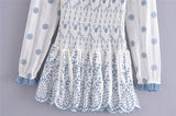 Nukty Spring Summer Vintage New Fashion Women Embroidered Elastic Square Neck Puff Long Sleeve Short Mini Dress