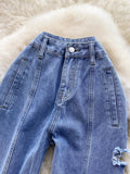 Nukty Women Jeans Summer Blue Denim Trouser High Waist Ripped Holes Straight Leg Full Length Pants Casual Street Clothes