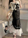 Nukty French Vintage Fairy Mermaid Dress Women Lace Korean Party Princess Strap Dress Female Spring Court Sweet Lolita Midi Dress
