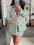 Nukty Blazer Women Coat Spring Fashion Check Suit Jacket Woman Vintage Long Sleeve Double Breasted Blazers Top