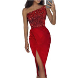 Nukty Green Chest Wrapping Long Robe with Sequins and Slit Female Slim Sexy Evening Dress