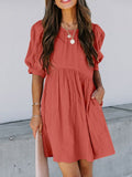 Nukty Summer Short-sleeved Dress Fashion New Loose Puff Sleeves Oversize Breasted Solid Color Dress Dresses Women