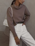 Fashion Turtleneck Long Sleeve Warm Khaki Sweater Women Autumn Winter New Comfortable Loose Solid Ladies Office Sweater