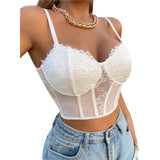 Sexy Lace Corset Cami Hollow Out Tank Top Female See Through Club Party Streetwear Sleeveless Slim Black Goth Crop Tops