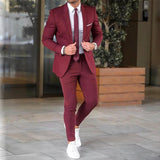 Nukty 2 Pieces Burgundy Mens Groom Tuxedos Wedding Suits for Men British Style Custom Made Costume Hommes Blazer (Jacket+Pants）