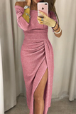 Nukty - Wrap Hip Slit Collar Maxi Dresses(5 Colors)
