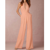 Office Ladies Jumpsuit Sexy Deep V-neck Flared Pants One-pieces Macacao Feminino Halter Strapless Pocket Simple Woman Jumpsuit