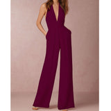 Office Ladies Jumpsuit Sexy Deep V-neck Flared Pants One-pieces Macacao Feminino Halter Strapless Pocket Simple Woman Jumpsuit