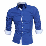 Business Men Color Block Buttons Turn Down Collar Long Sleeve Shirt Slim Fit Top New Chic