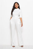 Stand Collar Half Sleeve Autumn Jumpsuit Wide Leg Casual Slim Women's Overalls Elegant Bandage Office Lady Pockets Plus Size 3XL