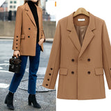 Autumn Winter Casual Long Blazer Women Formal Jackets Office Work Double Breasted Ladies Blazer Coat blazer feminino