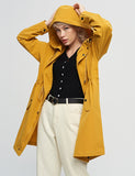 Women's Hooded Trench Coats Casual Loose Zip Closure Windbreaker Drawstring Waist Long Overcoat