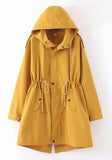 Women's Hooded Trench Coats Casual Loose Zip Closure Windbreaker Drawstring Waist Long Overcoat