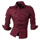 Jeansian Men's Dress Shirts Casual Stylish Long Sleeve Designer Button Down Slim Fit 8397 WineRed