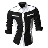 Spring Autumn Features Shirts Men Casual Shirt Long Sleeve Slim Fit Male Shirts Zipper Decoration (No Pockets)