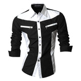 Spring Autumn Features Shirts Men Casual Shirt Long Sleeve Slim Fit Male Shirts Zipper Decoration (No Pockets)